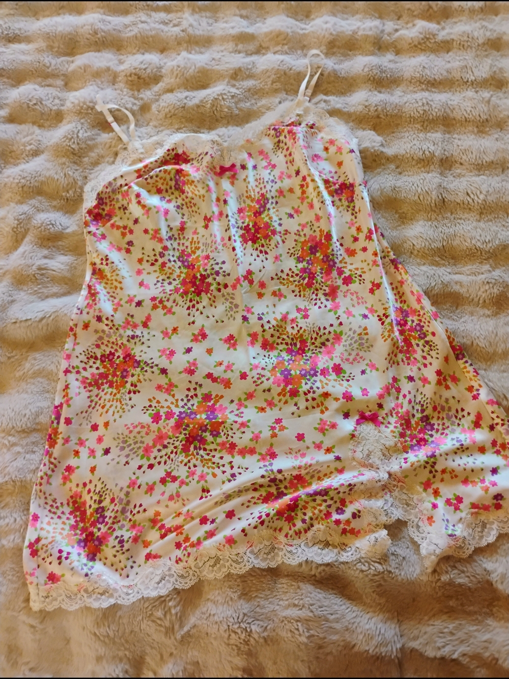 Victoria's Secret White Satin Chemise with Pink Floral Print